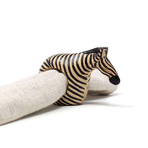 KWF012 Z - Handcarved Mahogany Napkin Ring Holders - Zebra Set of 6 - color: Zebra