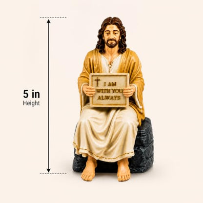 Jesus Christ Statue Peaceful | Handcrafted Polystone Marble Figurine with I Am with You Always Plaque | Christian Home Décor Jesus Resin Idol for Home, Prayer Corner, Altar & Gifting