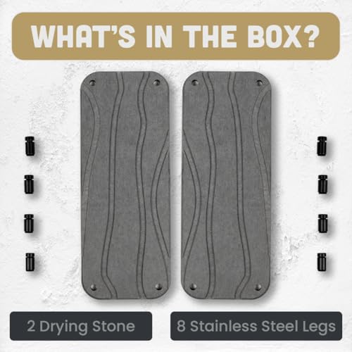 2pc Diatomite Stone Drying Tray, Gray w Blk & Silver Feet | Sink Caddy, Kitchen Sink Organizer, Water Absorbing Bathroom Counter, Absorbent Kitchen Soap Tray - color: Gray