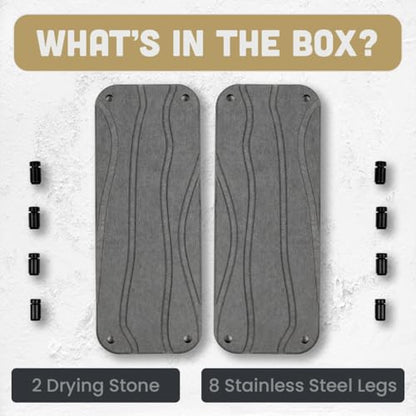 2pc Diatomite Stone Drying Tray, Gray w Blk & Silver Feet | Sink Caddy, Kitchen Sink Organizer, Water Absorbing Bathroom Counter, Absorbent Kitchen Soap Tray - color: Gray