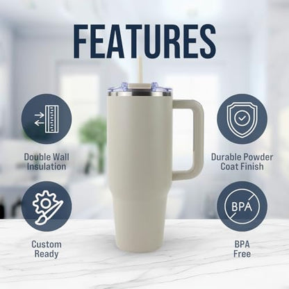 Hogg Big Swig 40oz Tumbler with Handle and Straw - Beige, 40 oz Tumbler, Insulated Cup with Handle, 40oz Water Bottle with Straw, Thermal Cups, Leak Proof Lid, Travel Mugs, Stainless Steel - color: Beige