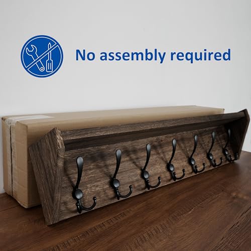 WEBI Coat Rack Wall Mount with Shelf,35" Long Wall Shelf with Hooks Underneath,7 Triple Hooks for Entryway,Hallway,Bedroom,Weathered Brown - color: Weathered Brown, size: 35 Inch
