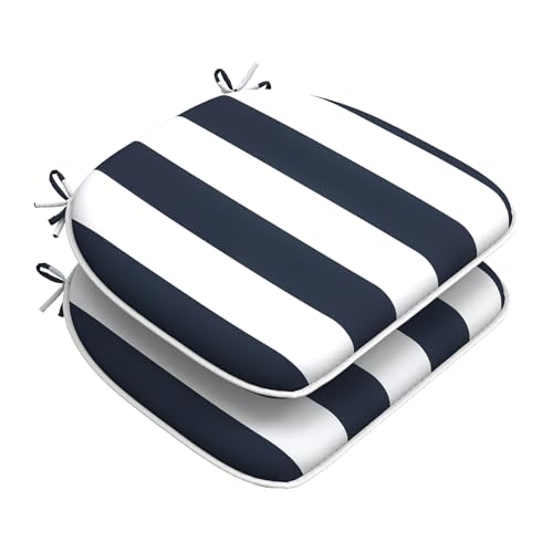 DYTXIII Set of 2 Outdoor Chair Cushions with Ties,Water Repellent Patio Chair Pads 17"x 16" for Outdoor Furniture,Round Corner Seat Cushions for Garden Yard Kitchen Cabana Navy - color: Cabana Navy, size: Pack of 2