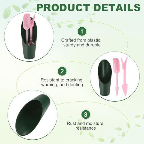 M METERXITY 2-Set Succulent Tools, Plastic 2-in-1 Mini Garden Shovel Hand Succulent Transplanting Tools Garden Shovel Transplant Trowel for Planting/Digging/Aerating/Sowing [Deep Green,Pink] - color: Deep Green,Pink