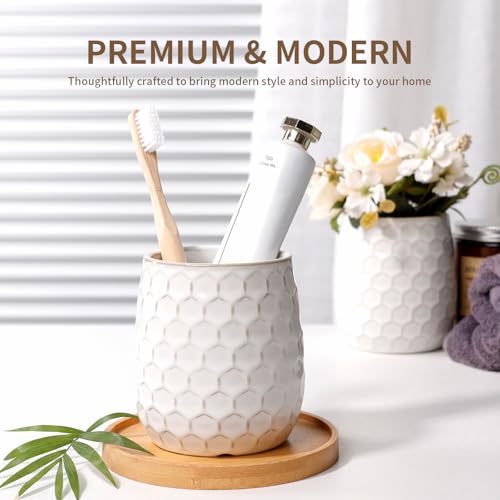Toothbrush Holder, Tooth Brush Holder for Bathroom - Ceramic Toothbrush Cup White Toothbrush Holders Countertop, Makeup Brush Holder Pen Holder, 3.62" x 3.62" x 3.93", ANTIS'S HOME - color: White, size: Honeycomb