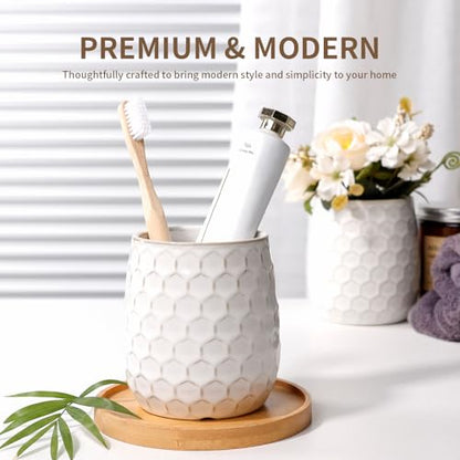Toothbrush Holder, Tooth Brush Holder for Bathroom - Ceramic Toothbrush Cup White Toothbrush Holders Countertop, Makeup Brush Holder Pen Holder, 3.62" x 3.62" x 3.93", ANTIS'S HOME - color: White, size: Honeycomb