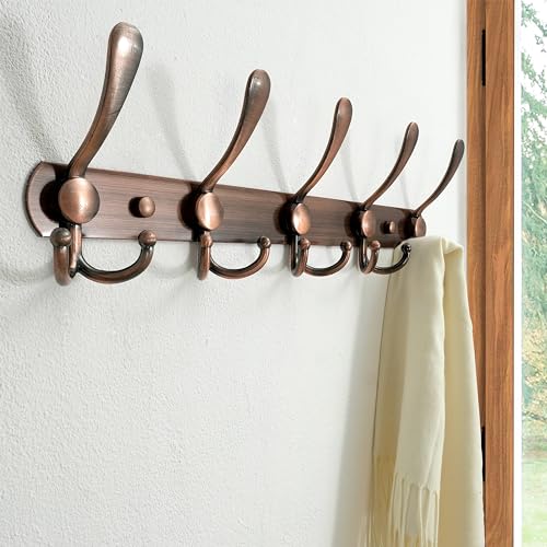 Wall Mounted Coat Rack - 5 Tri Hooks, Heavy Duty, Stainless Steel, Metal Coat Hook Rail for Coat Hat Towel Purse Robes Mudroom Bathroom Entryway,Antique Copper - color: Antique Copper, size: L=16" (1 Pcs)