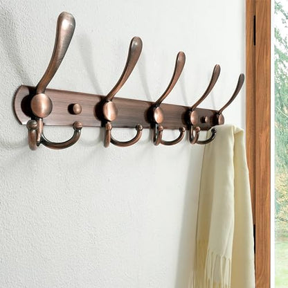 Wall Mounted Coat Rack - 5 Tri Hooks, Heavy Duty, Stainless Steel, Metal Coat Hook Rail for Coat Hat Towel Purse Robes Mudroom Bathroom Entryway,Antique Copper - color: Antique Copper, size: L=16" (1 Pcs)