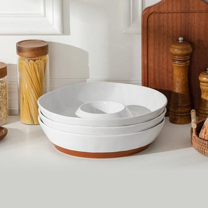 MALACASA Ceramic Chips and Dip Serving Tray, 12 Inch Dip Serving Tray | Free-Form Divided Ceramic Chips and Dip Bowls for Parties, Hosting and Entertaining, White - color: White