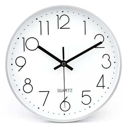 10 Inch Silver Wall Clock Battery Operated Silent & Non-Ticking Wall Clock for Home Office Bathroom - color: Silver, size: 10 Inch