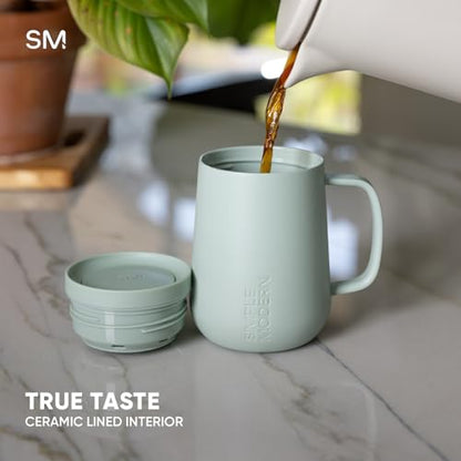 Simple Modern Voyager Signature Mug | Travel Coffee Tumbler with 360° Lid and Handle | Ceramic-Lined Insulated Stainless Steel Iced Cold Brew Cup | 12oz, Midnight Black - color: - Midnight Black