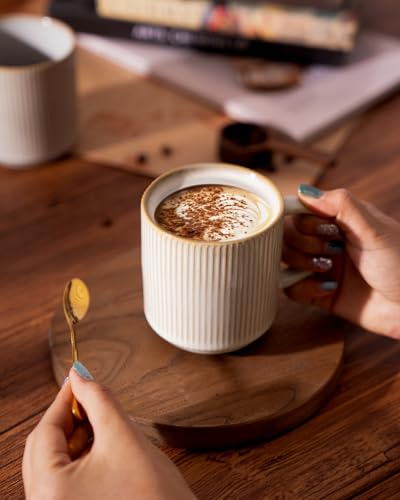 famiware Coffee Mug Set of 4, Star 12 oz Ceramic Mugs Cups Set with Handle | Stoneware Stackable Catering Cup for Coffee, Tea, Cappuccino, Latte, Microwave & Dishwasher Safe, Cappuccino White - color: Star-Cappuccino White, size: 4 Count (Pack of 1)