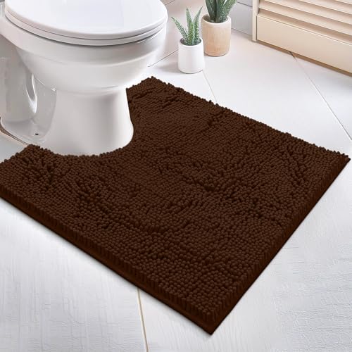 Bathroom Rugs Sets 2 Piece, Luxury Chenille Bath Mat Set, Soft Plush Anti-Slip Bath Rug + U-Shaped Toilet Mat. Microfiber Shaggy Carpet, Super Absorbent (24” x 36” & 20” x 24” U, Brown) - color: Brown, size: 2 Piece Set - Large