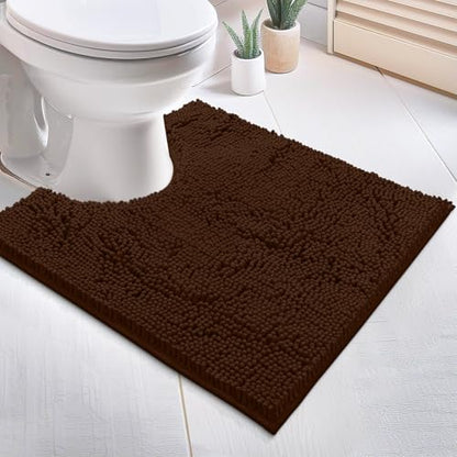 Bathroom Rugs Sets 2 Piece, Luxury Chenille Bath Mat Set, Soft Plush Anti-Slip Bath Rug + U-Shaped Toilet Mat. Microfiber Shaggy Carpet, Super Absorbent (24” x 36” & 20” x 24” U, Brown) - color: Brown, size: 2 Piece Set - Large
