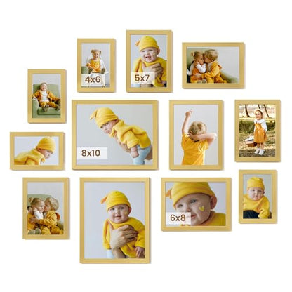 Heimlove Gold Collage Picture Frames Set of 12,Two 8x10,Two 6x8,Four 5x7,Four 4x6 Photo Frames,Gallery Wall Frame Set for Wall Mount or Tabletop Display - color: GOLD