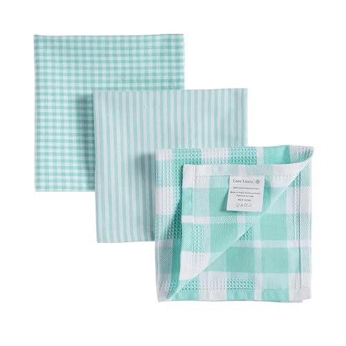 LANE LINEN 100% Cotton Kitchen Dish Cloths, Ultra Soft Absorbent Quick Drying Dish Towels, Multiweave Wash Cloths Dish Towel Sets, 12x12 Inches, 12 Pack - Aqua - color: 05: Aqua, size: 12"x12" - 12 Pack