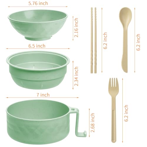 Ramen Cooker,32oz Ramen Bowl Set,Microwave Ramen Bowl, Microwave Bowl with Lid, Portable Noodle Bowls,for Home Office Dorm Room College gift (Green) - color: Green