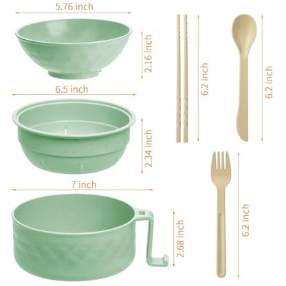 Ramen Cooker,32oz Ramen Bowl Set,Microwave Ramen Bowl, Microwave Bowl with Lid, Portable Noodle Bowls,for Home Office Dorm Room College gift (Green) - color: Green