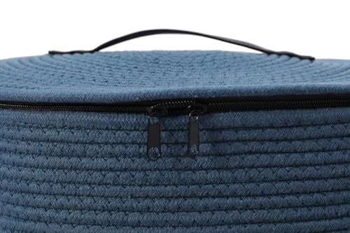 16"x20" Extra Large Cotton Rope Basket with Zipper Lid, Woven Laundry Hamper and Blanket Storage Basket, Round Clothes Bin for Living Room Bedroom, Denim Blue - color: All Dark Blue