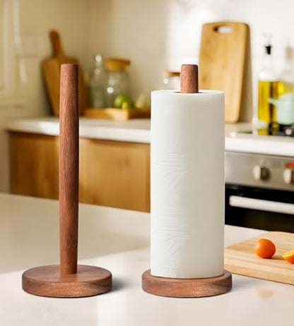 Acacia Wood Paper Towel Holder Stand – Wooden Kitchen Paper Towel Holder Countertop, PTHA, Freestanding Roll Holder for Kitchen & Bathroom & Farmhouse, Standard - size: Standard, style: Classic Acacia