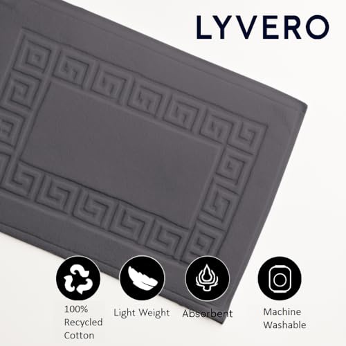 100% Recycle Cotton Bath Mat Grey Key Pattern Bath Rug [Not a Bathroom Rug], Soft Absorbent 330 GSM Shower Floor Towel Set, Hotel Spa Quality, Machine Washable (2 Pack) - color: Grey