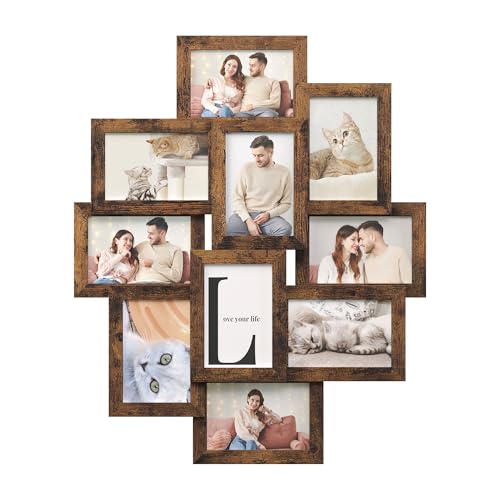 SONGMICS Collage Picture Frames, 4x6 for Wall Decor, Multi Family Photo for Gallery Decor, Glass Front, Set of 10, Rustic Brown URPF020X02 - color: Rustic Brown, size: 10 Pack