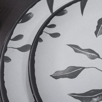 12pcs Dinnerware Set, Melamine Plates and Bowls Sets, Grey Leaves | Farmhouse Tableware Service for 4, Unbreakable Dinner Salad Dessert Plate, Cereal Bowl Set for Outdoor, Durable RV Dishes - color: Grey Leaves