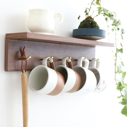Marine Plywood Wall Mounted Coat Rack with Shelf & Key Hooks, 5 Brass Hooks Entryway Organizer, Modern Floating Shelf for Bedroom Hallway, Space-Saving Home Storage Rack (1, Walnut Finish) - color: Walnut Finish