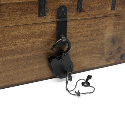 Treasure Chest Wooden Box with Antique Iron Lock and Skeleton Key (Large 14.5x8x6.75) - Storage and Decor – Pirate Wooden Treasure Chest, Decorative Box with Hinged Lid, - size: Large 14.5 x 9 x 5.75"