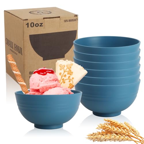 Small Bowls Microwave Safe,Wheat Straw Bowls Set of 6,10oz Blue Bowls | Snack Bowls Alternative Handy Plastic Bowls Reusable, Unbreakable Ice Cream Bowls for Snack, Candy, Dessert - color: Blue, size: 10oz