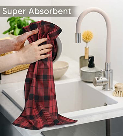 Utopia Towels Red & Black Dish Towels [12 Pack - 15 x 25 Inc] 100% Cotton | Highly Absorbent & Reusable Cleaning Bar, Tea, Kitchen and Dishcloths Set - 200 GSM - color: Red & Black