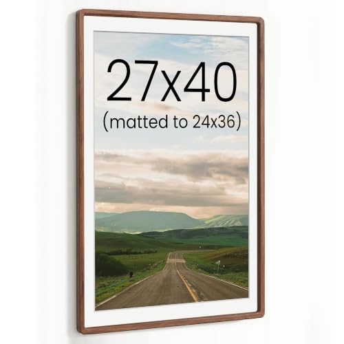 Acovy 27x40in Picture Frame, Natural Solid Walnut | Handcrafted Wooden Photo Frame, Dual Use for Wall Mount, Matted to Fit 24"x36" Photos, HD Tempered Glass - color: Walnut, size: 27x40in