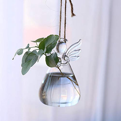 Sziqiqi Glass Guardian Angel Hanging Bud Vase, Plant Containers, 8Pcs | 3.5in, Clear Glass Tiny Hydroponic Vases for Cuttings, Bulk Planter for Home Decor, Bautizo Decorations, Room Ornaments, Gift