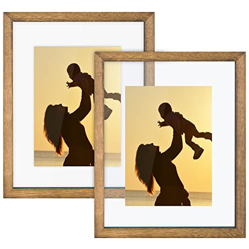 DLQuarts 8x10 Floating Photo Picture Frame, Floating Display for 6x8, 5x7, 3.5x5 or Full Display 8x10 Photos, 2 Pack, Solid Wood, Carbonized Brown - color: Carbonized Brown, size: 8x10