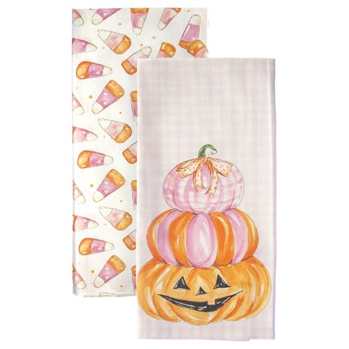 Boston International Dish Towel Set of Two Cotton Tea Towels, 28" x 18", Pink Candy Corn - color: Pink Candy Corn