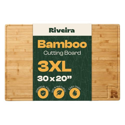 Riveira Extra Large Bamboo Cutting Board, 30" x 20", 0.8 Inch Thick – Cool Stove Top Cover Cutting Board, Noodle Board Stove Cover with Juice Groove, Reversible Butcher Block for Charcuterie - size: 30"L x 20"W
