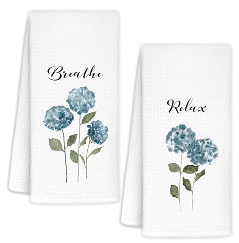 Spring Blue Hydrangea Decorative Hand Towels for Bathroom Washroom Set of 2, Spring Hydrangea Bathroom Decor, Flower Floral Hydrangeas Kitchen Towels, 16x24 Inch - color: Hydrangea