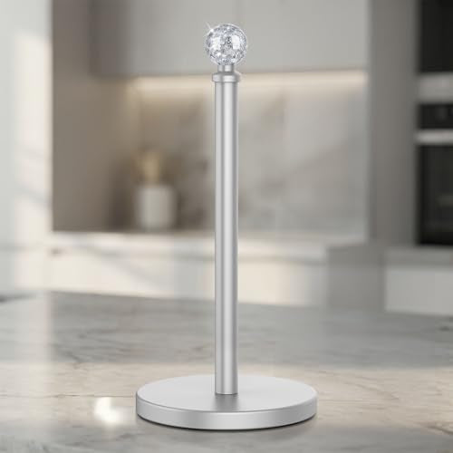 Paper Towel Holder Countertop Silver, Unique Silver Ball Decor,Brass Paper Towel Holder for Kitchen - Sturdy, Durable, and Elegant Home Decor for Kitchen - color: Silver