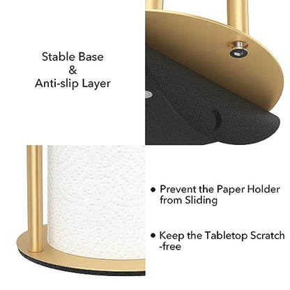 Paper Towel Holder Gold Stainless Steel Kitchen Countertop Roll Organizer | Standing Paper Towel Holders Roll Dispenser Simple Gold Weighted Base - color: Gold