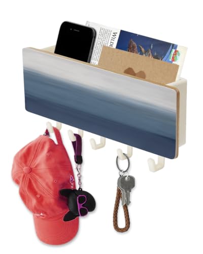 Key Holder for Wall Navy Blue Key and Mail Holder with Shelf 5 Hooks Storage Key Organizer Rack Gradient Pure Color Wood Wall Key Hanger for Entryway Hallway Kitchen Office Home Decor - color: Blue, size: White
