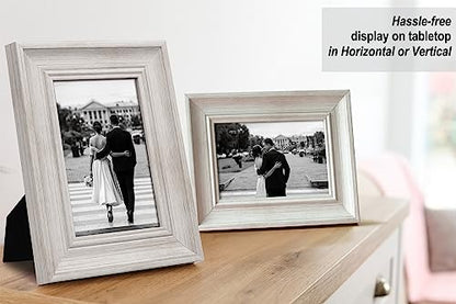 Yaetm 4x6 Picture Frame Set of 4, 1.4” Wide Molding & Rustic White Photo Frames with HD Tempered Glass, Display on Table Top & Wall Mounting (4 pack, Rustic White) - color: Rustic White, size: 4x6, 4 pack
