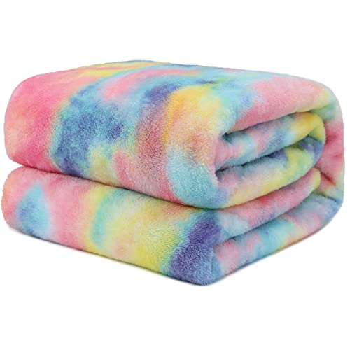 Colorful Fleece Blanket, Plush Cozy Throw Blanket for Couch and Bed, Luxury Soft Fuzzy Microfiber Cover, Warm Lightweight Comfort Blanket for Home Decor, Mothers Day Birthday Gifts for Women Mom - color: Colored Tie Dye Blanket, size: Size 40" x 50"(100 x