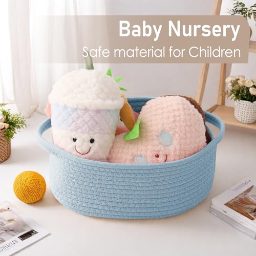 JMvicyroam Small Woven Basket, Empty Gift Basket, Blue/1 Pack | Small Gift Basket, Cotton Rope, 12 x 8 x 30 in, Handles, Includes Ribbon and Bag, Birthday Gift Basket - color: Blue, size: 1 Pack