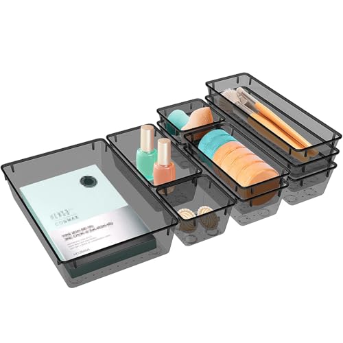 10 PCS Drawer Organizer Set, 5 Size Bathroom and kitchen organizer Trays | Bathroom and kitchen Drawer cabinet organizer Trays, Clear Storage Bins for Makeup, Jewelry, Utensils and Gadgets - color: Black, size: 10 PCS