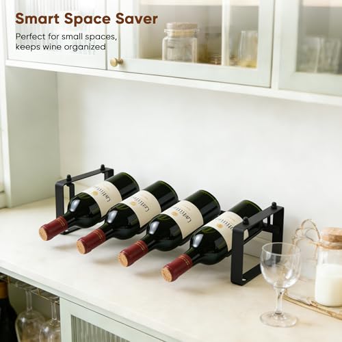 Wine Rack for Countertop – Stackable Freestanding Bottle Organizer for Kitchen, Pantry, Bar Cabinet & Small Spaces – Compact Metal Shelf & Modular Storage Stand (1-Tier) - size: 1-Tier