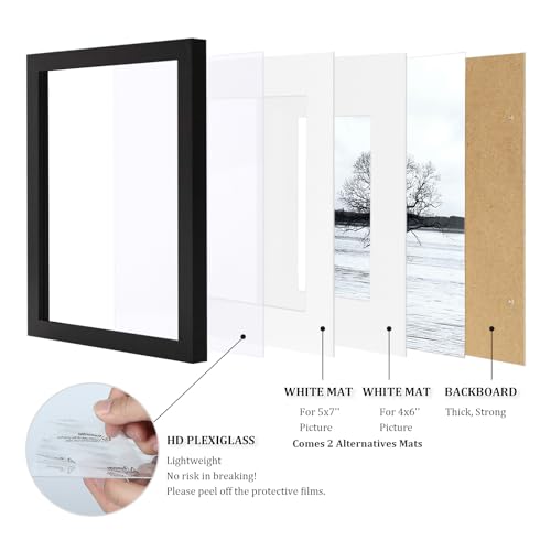Egofine 8x10 Picture Frames 4PCS, Made of Solid Wood Display 4x6 and 5x7 with Mat Covered by Plexiglass, for Table Top Display and Wall Mounting Photo frame, Black with Texture - color: Black with Texture, size: 8x10