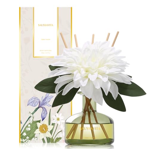 Reed Diffuser Set 7.10oz Unfettered Dew Scented Air Freshener for 120 Days | Fougère scent, Decorative Flower, 7 Sticks, Long Lasting Home, Bedroom, Shelf, Office Decor, Birthday Gifts for Women - color: Unfettered Dew