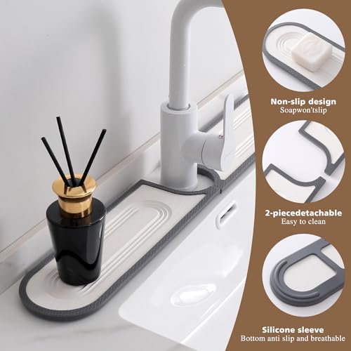 Stone Faucet Mat,Water Absorbent Diatomite Stone Sink Faucet Mat(White) | Quick Drying Stone Sink Mat for Kitchen Sink Water-Absorbing Stone Tray , Bathroom Counter - color: White
