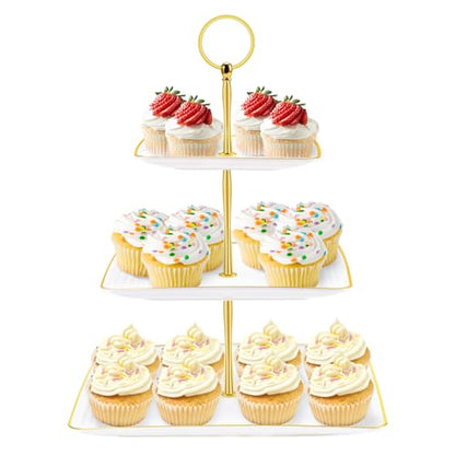 Hoedia 3 Tier Cupcake Stand Tower, Plastic Cup Cake Holder(Square) | Tiered Serving Tray Dessert Stand Cupcake Tower for Tea Party, Birthday Party, Wedding Decor and Baby Shower