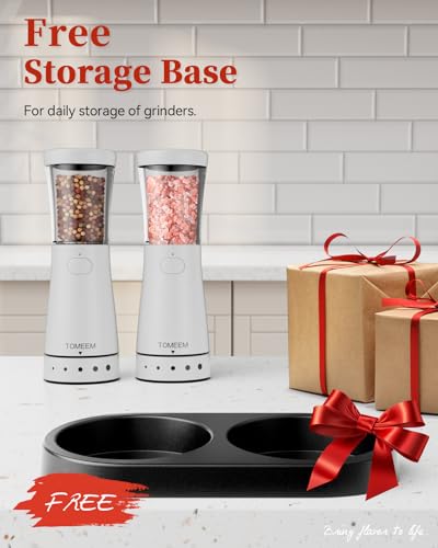 Electric Salt and Pepper Grinder Set with Storage Base, Stainless Steel Rechargeable Salt and Pepper Grinder Set with 4.5 oz Large Capacity, 1.8" Wide Mouth, Adjustable Coarseness, Ideal for Kitchen - color: Matte White